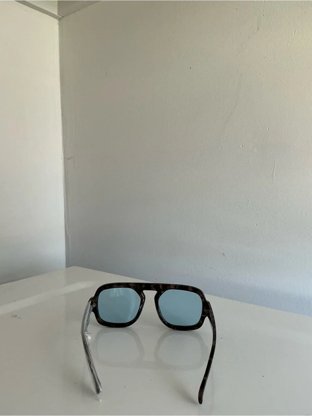 Men's Square Tortoiseshell Sunglasses with Blue Lenses